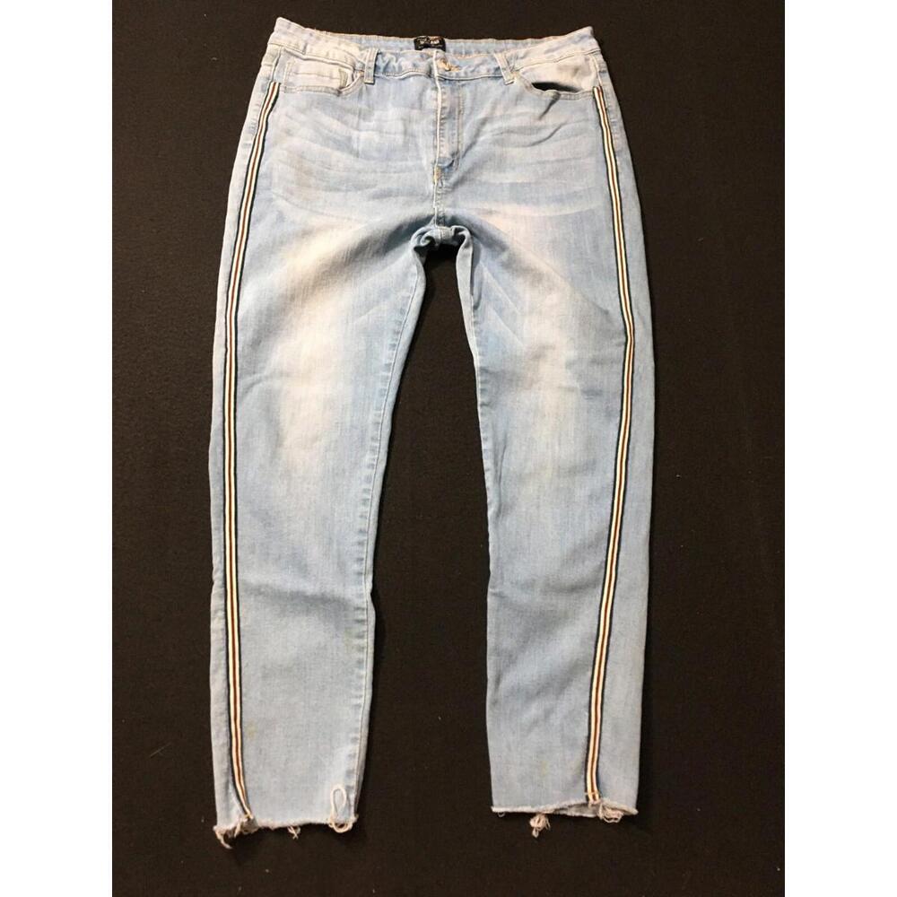 Jeans Womens  Blue Distressed Zip size 17 side piping